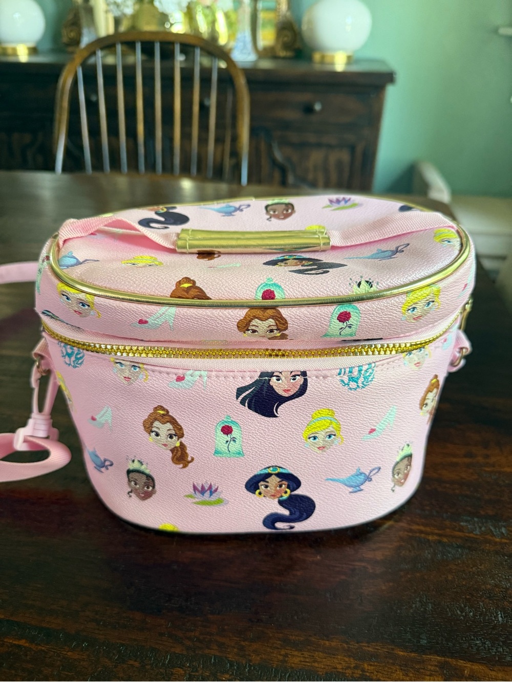 Disney Pink Kids Princess Character Crossbody Bag with Gold Trim